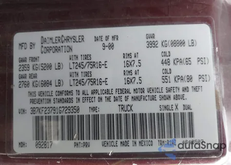 2001 Dodge Ram 2500 St z USA, uszkodzony, nr VIN 3B7KF23791G729350